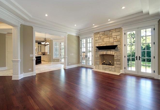 wide planks of richly stained hardwood floors